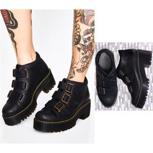dr martens coppola black leather triple strap chunky heeled ankle boots